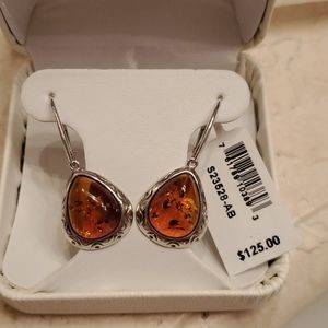 Sterling Silver Amber Dangle Earrings